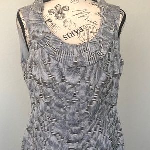 Tahari Lined Stripe & Floral Gray Dress Sz 5P